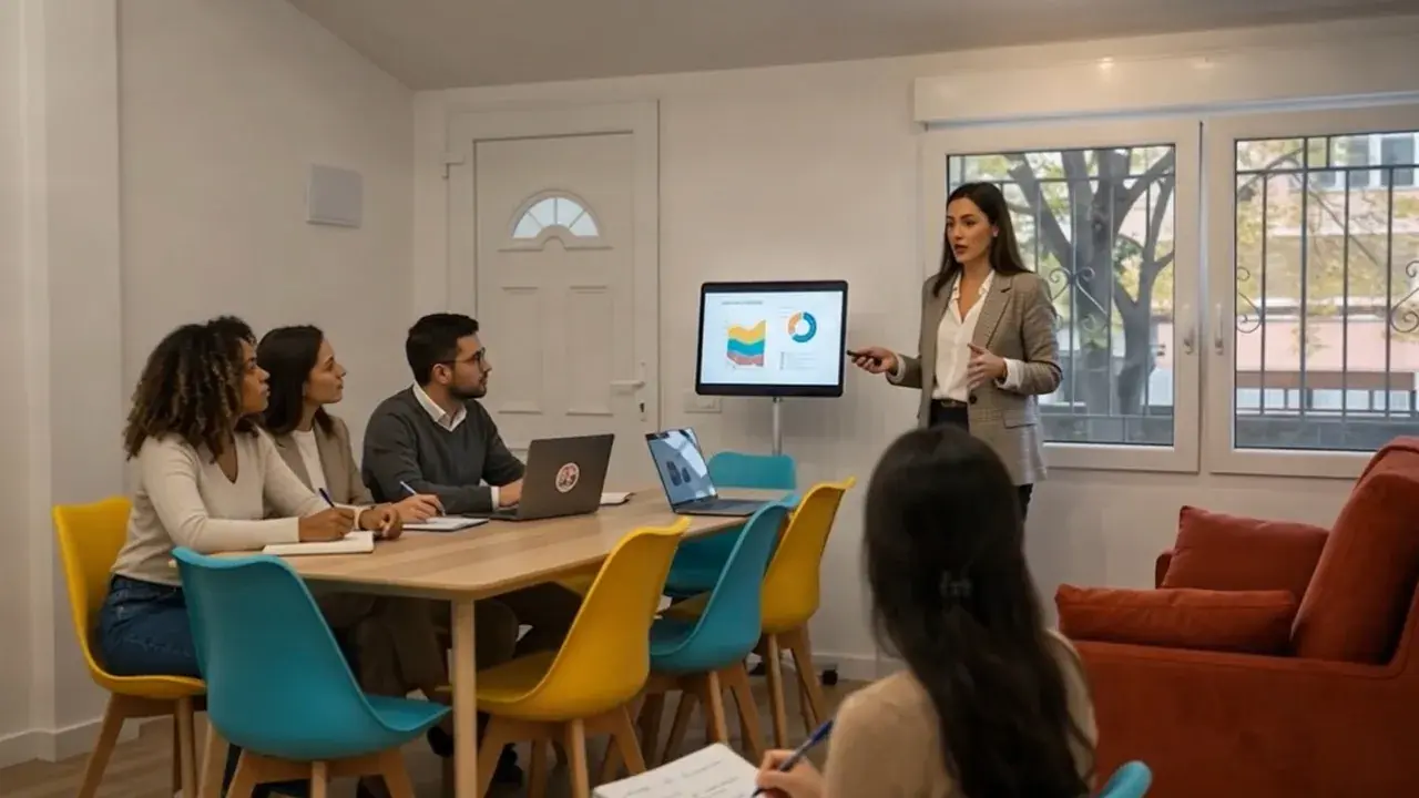 Formación en grupo en la sala para cursos de Punto de Encontro en A Coruña