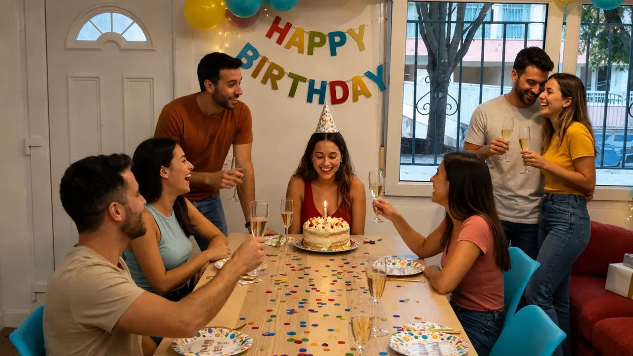 Celebración de cumpleaños alrededor de la mesa de Punto de Encontro en A Coruña