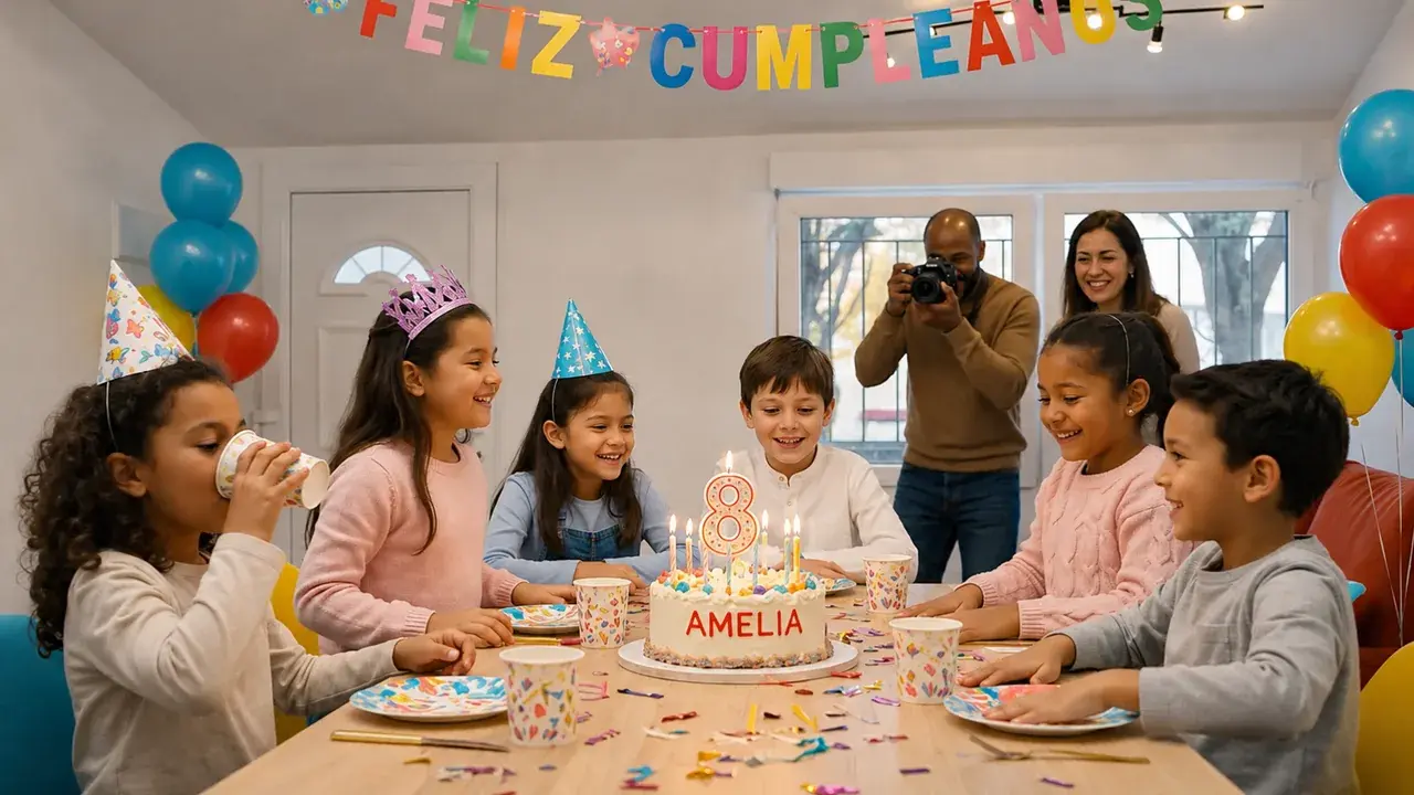 Festa infantil con nenos arredor da mesa de Punto de Encontro na Coruña