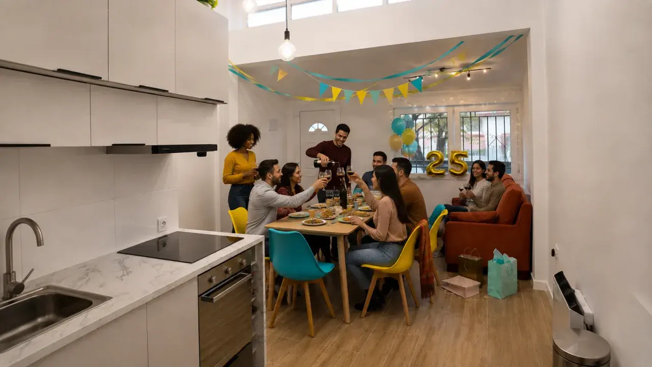 Grupo de personas celebrando en la sala de fiestas de Punto de Encontro en A Coruña
